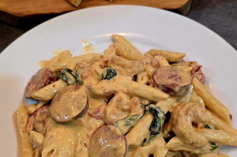 Creamy Shrimp and Keilbasa in Sun-Dried Tomato Sauce